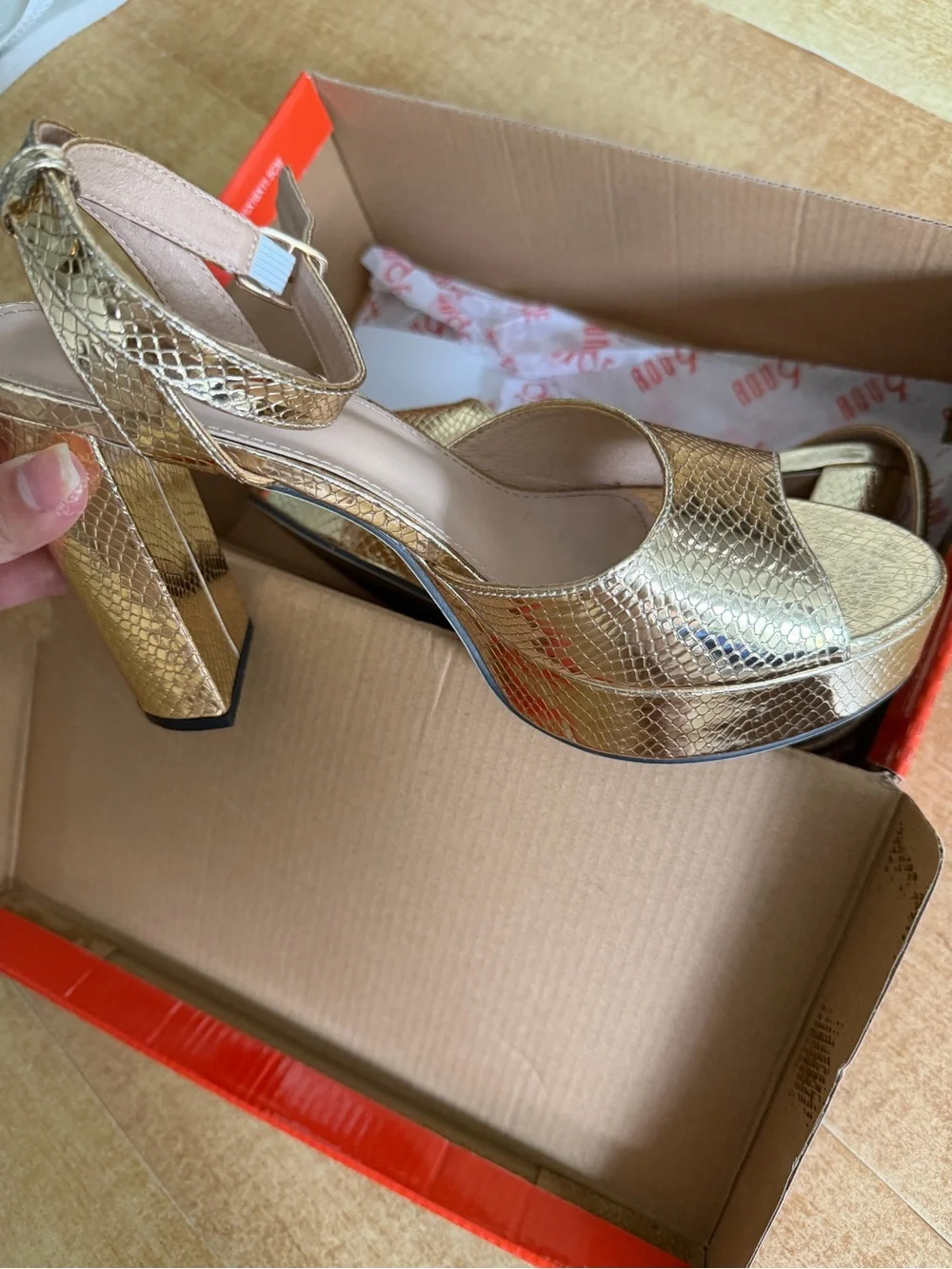Gold Metallic Platform Sandals with Ankle Strap